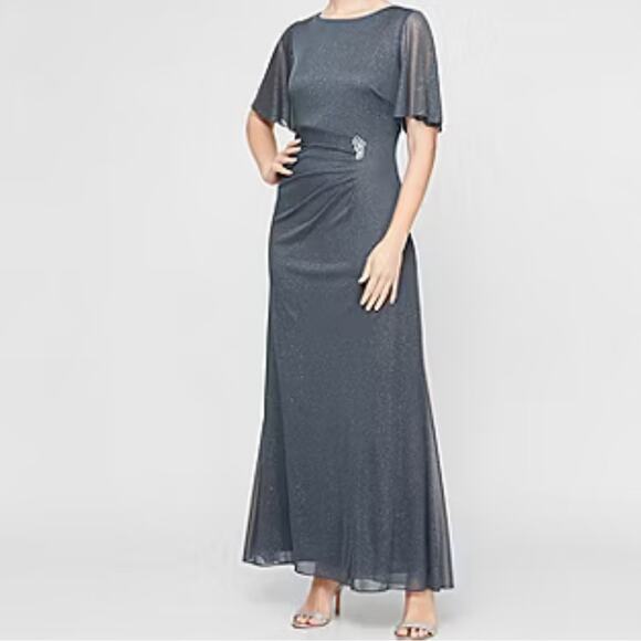 S. L. Fashions Women’s Embellished Short Sleeve Evening Gown Smoke Sz 8 NWT - Picture 1 of 10